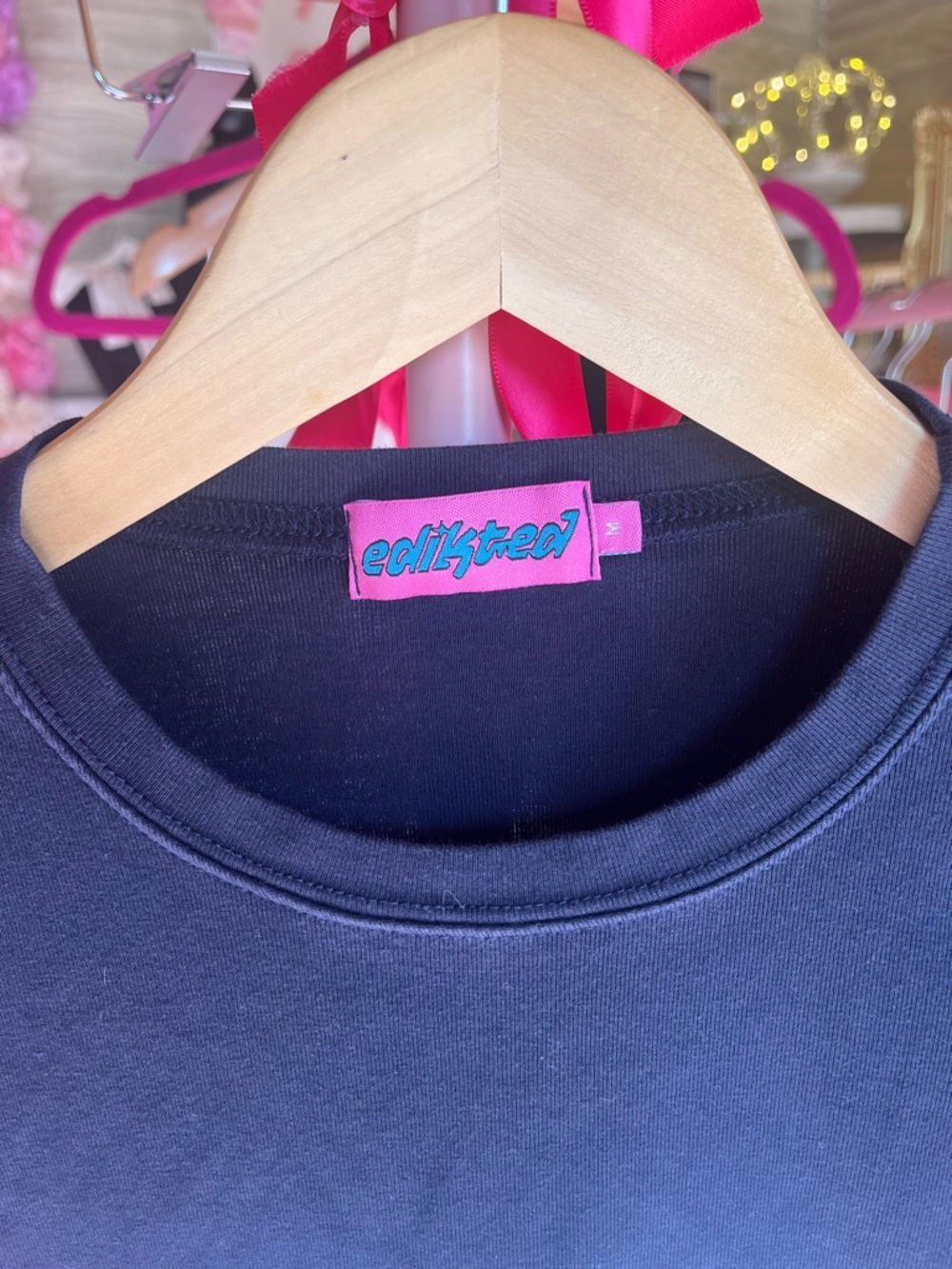 Edikted Blue Crop Top with Light Blue Bow Graphic - Picture 2 of 5
